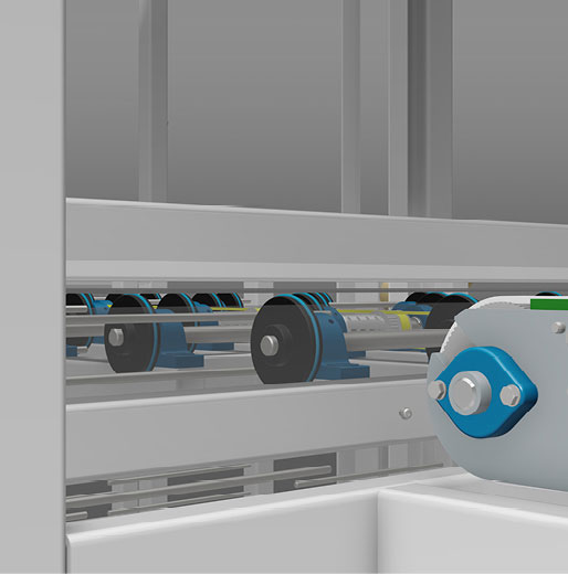 Glass accumulator for the continuous feeding of laminates or sheets 