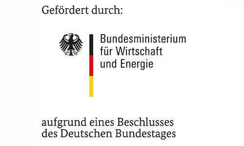 Logo des Bundesministeriums für Wirtschaft und Energie mit dem deutschen Bundesadler und den Farben Schwarz, Rot, Gelb, darunter der Text Gefördert durch aufgrund eines Beschlusses des Deutschen Bundestages