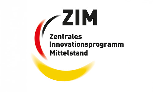 Logo des Zentralen Innovationsprogramms Mittelstand (ZIM) mit stilisierten Halbkreisen in den Farben Schwarz, Rot und Gelb und dem Schriftzug ZIM sowie darunter dem Text Zentrales Innovationsprogramm Mittelstand