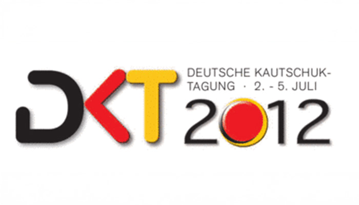 Logo der Deutschen Kautschuk-Tagung 2012 mit stilisierten Buchstaben DKT und Angabe der Veranstaltungstermine 2. bis 5. Juli