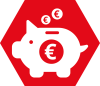 Weißes Sparschwein-Symbol mit Euro-Zeichen auf rotem Hintergrund